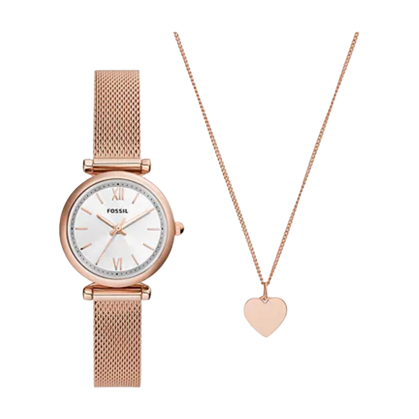 Fossil Carlie Rose Gold Tone Stainless Steel Silver Dial Quartz ES5314SET Women's Watch With Gift Set