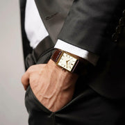 Seiko Essentials (Tank) SWR064P1 Analog Gold Case Brown Leather Strap Men’s Watch