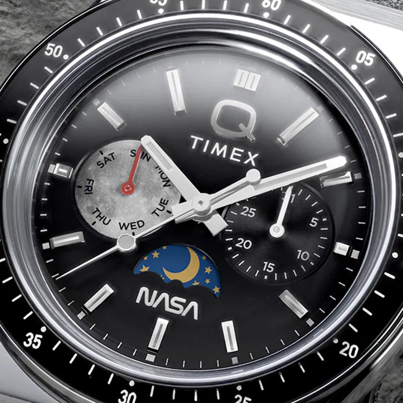 Timex Q Timex NASA Special Edition TW2Y56800 Multifunction (40mm) Black Dial / Black Leather Strap Men's Watch