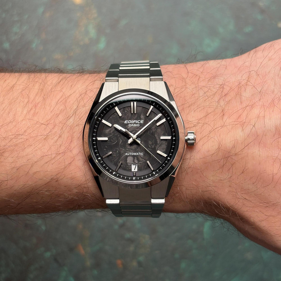 Casio Edifice EFK-100 Series EFK-100CD-1ADR Mechanical (39mm) Forged Carbon Dial / Stainless Steel Bracelet Mens Watch