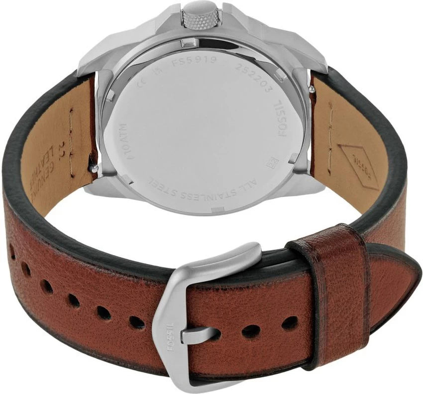 Fossil  FS5919 Cream Dial Chronograph Brown Eco Leather Strap Men’s Watch