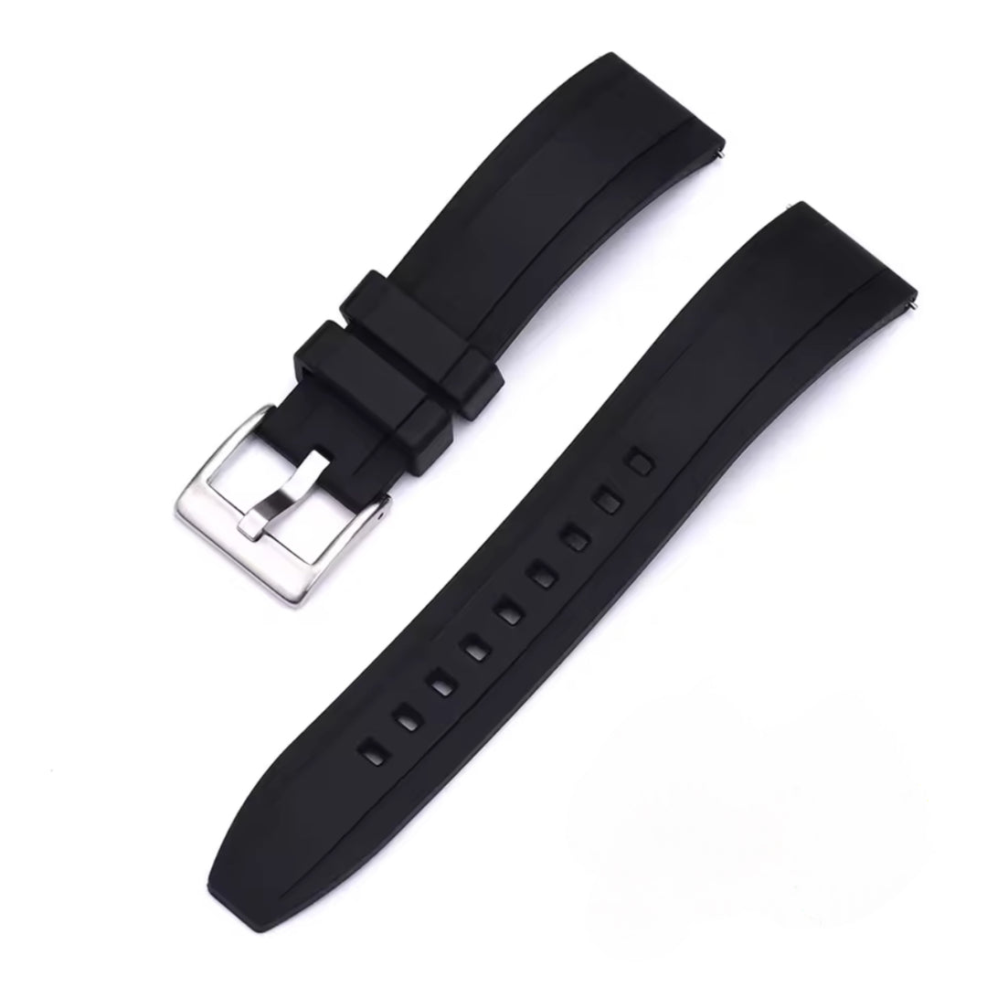22mm Black Premium Vulcanized FKM Rubber Strap Quick Release Watchband for Seiko and other Divers