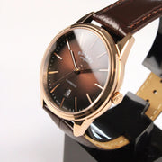 Rotary GS05394/16 Cambridge Sapphire Crystal Rose Gold PVD Case Brown Leather Strap Men's Watch