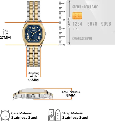Fossil Harlow ES5480 (27mm) Blue Dial / Two Tone Stainless Steel Bracelet Women's Watch