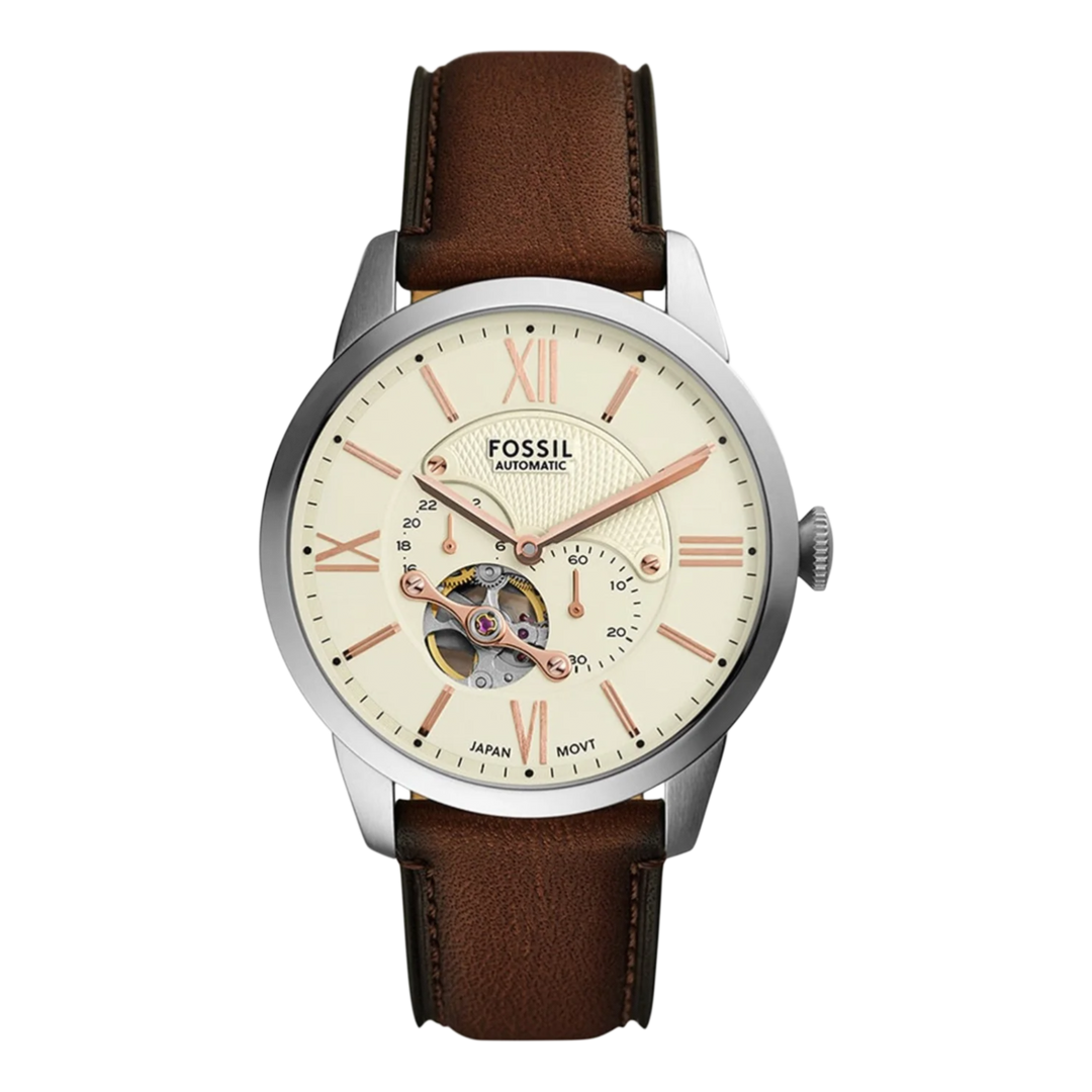 Fossil ME3266 Townsman Automatic Cream Dial  Brown Leather Strap Men's Watch
