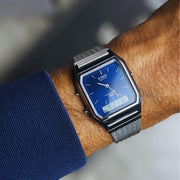 Casio Vintage AQ-230EM-2A Dual Time Display 30mm Blue Dial Mesh Band Stainless Steel Men’s & Womens Watch