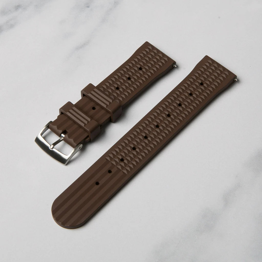 22mm Coffee Brown Premium Grade Fluoro Vulcanized Waffle Type Watch Rubber Strap Quick Release FKM Watch Band For Men’s Seiko and Other Diver’s Watch Replacement Strap