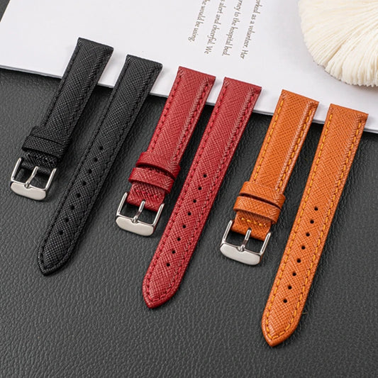 Saffiano Leather Checkered Cross Pattern 18mm, 20mm and 22mm Replacement Watch Strap for Seiko, Citizen, Casio, etc