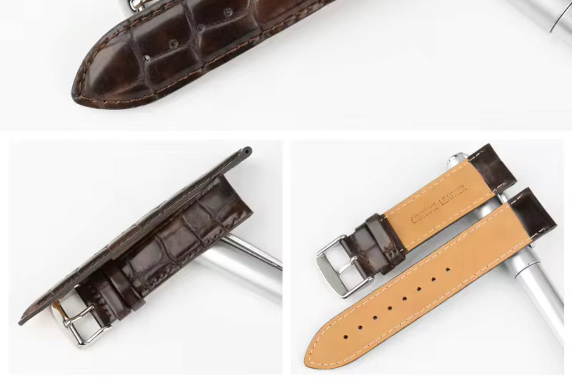 20mm Coffee Brown Maikes Croc Style Genuine Leather  Replacement watch strap for Seiko 5, Orient, Daniel Wellington etc