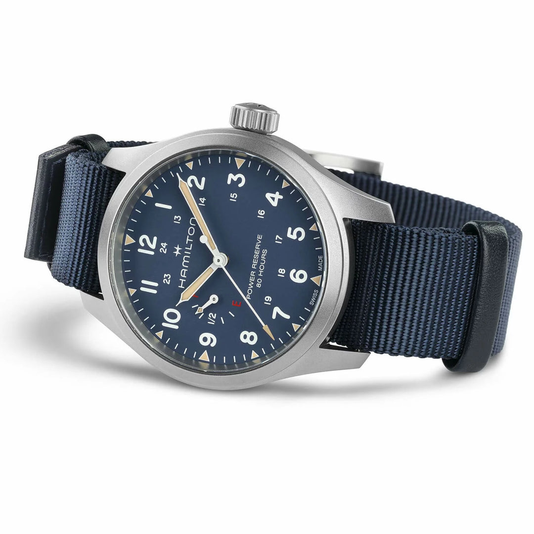 Hamilton Khaki Field H69509940 Power Reserve Mechanical (40mm) Blue Dial / Blue NATO Textile Strap Men's Watch