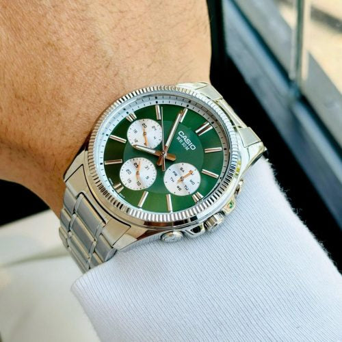 Casio MTP-1375D-3AV Quartz Multi-function  (38.5mm) Forest Green Sunray Dial / Steel Bracelet Men’s Watch