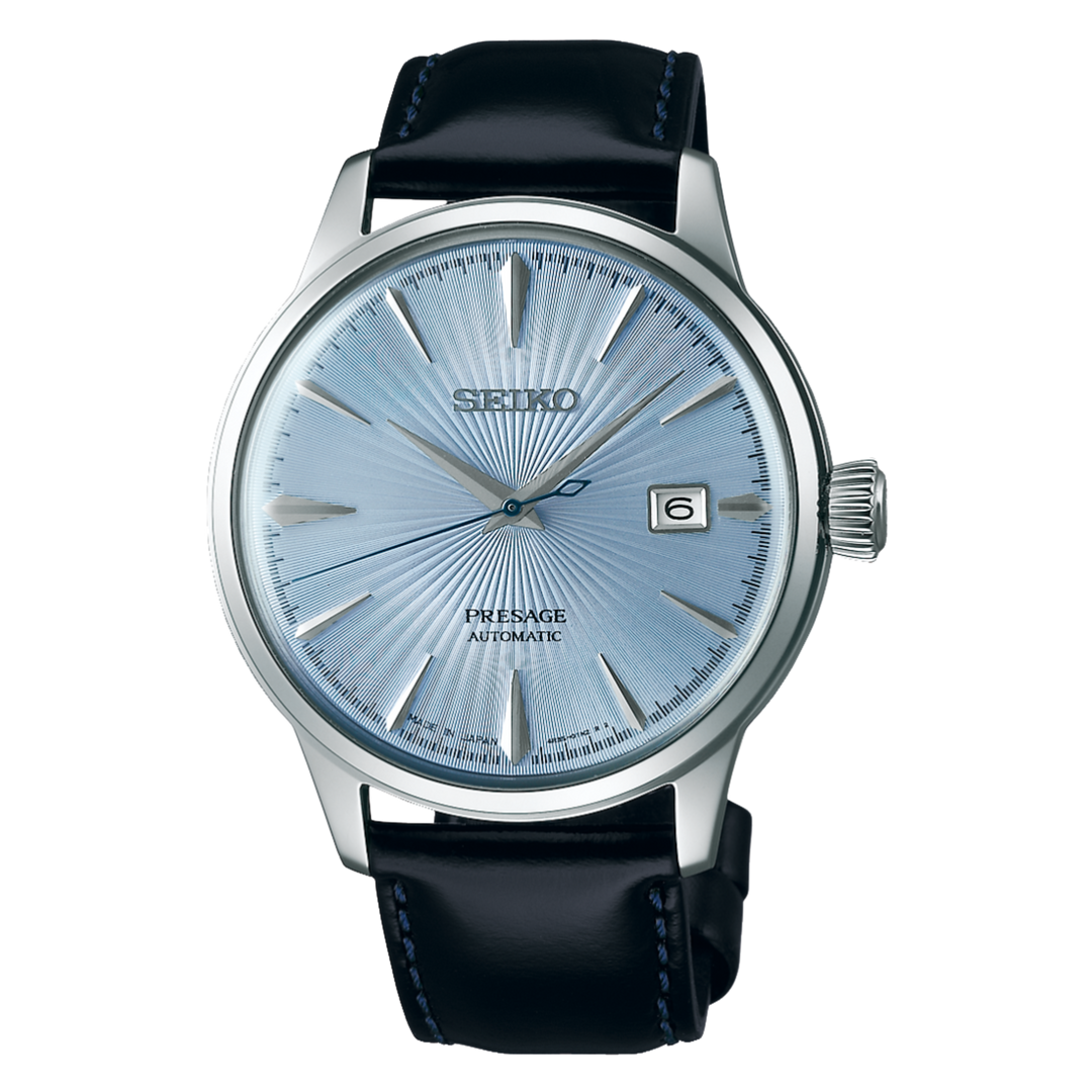 Seiko Presage Automatic SRPB43J1 Cocktail Time ‘Aka Sky Diving’ Leather Strap Blue Dial  Men's Watch
