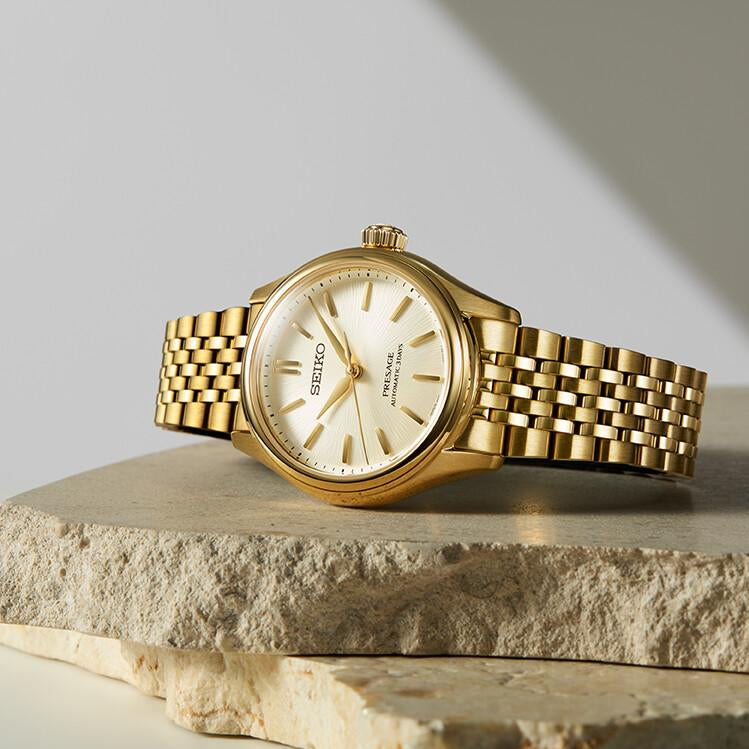 Seiko SPB478J1  Presage Classic Series in Delicate Cream Silk 40.2mm Champagne Dial Steel Bracelet Automatic Men's Watch