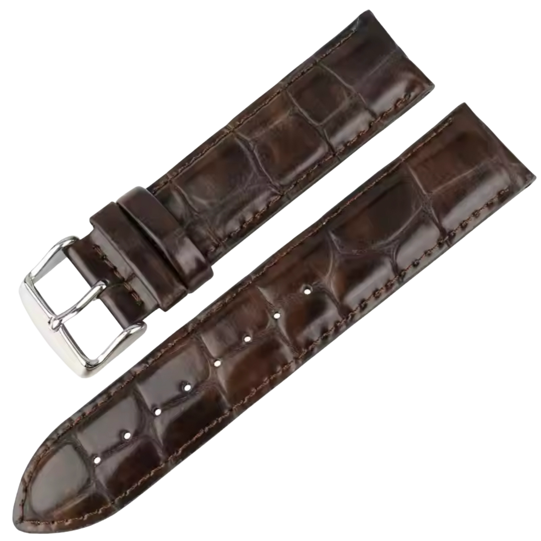 20mm Coffee Brown Maikes Croc Style Genuine Leather  Replacement watch strap for Seiko 5, Orient, Daniel Wellington etc