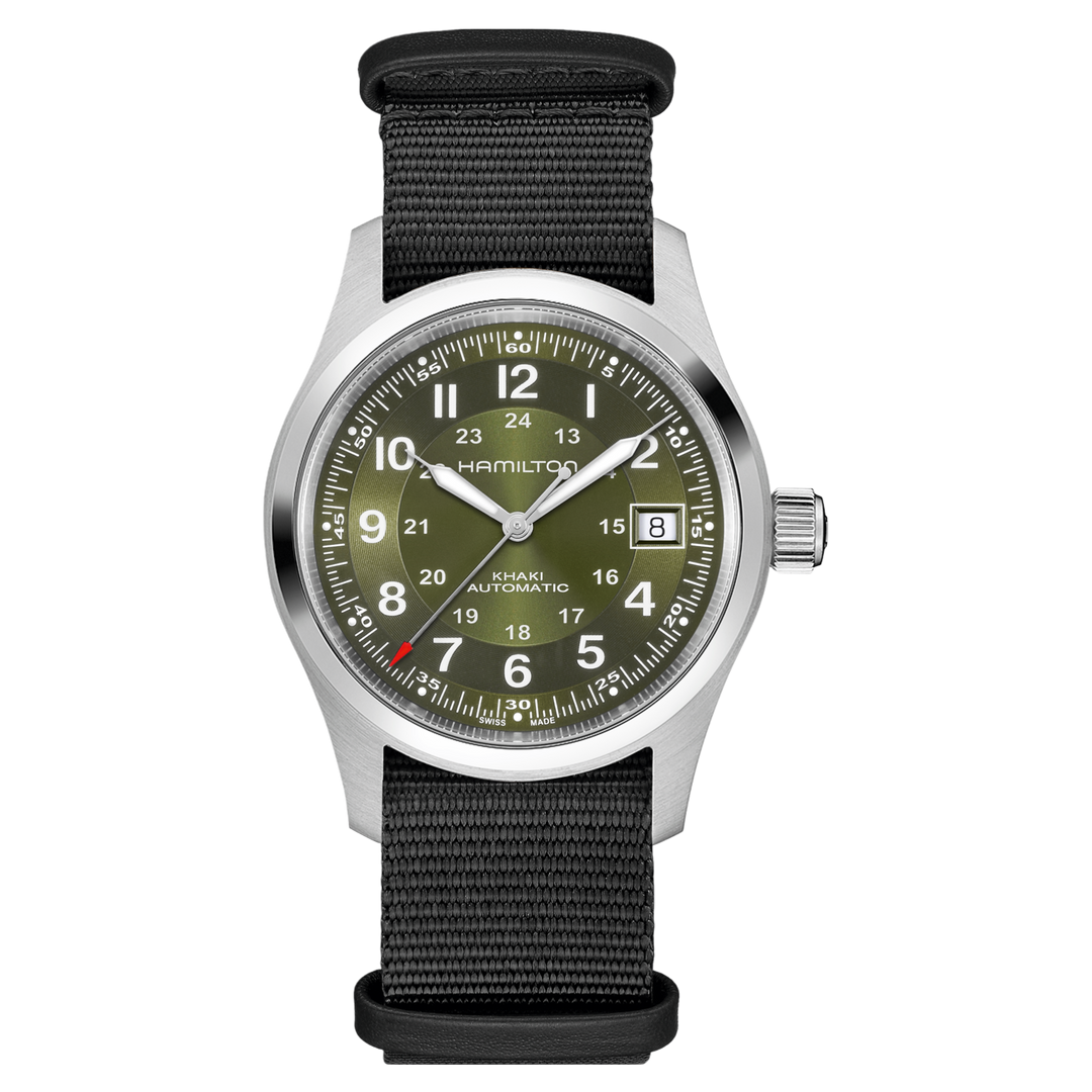 Hamilton Khaki Field H70455960 Automatic (38mm) Green Sunray Dial / Anthracite NATO Strap Men's Watch