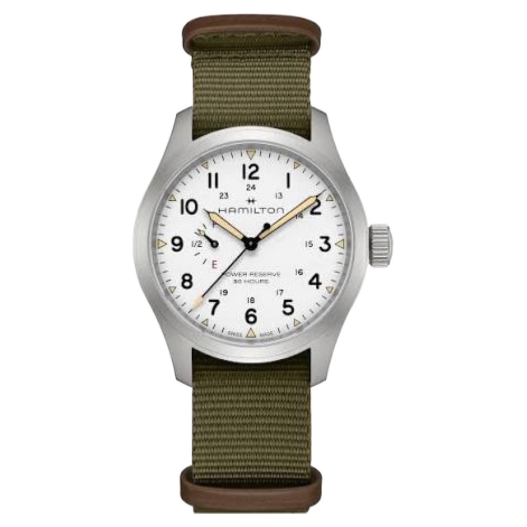 Hamilton Khaki Field H69509910 Power Reserve Mechanical (40mm) White Dial / Green NATO Textile Strap Men's Watch