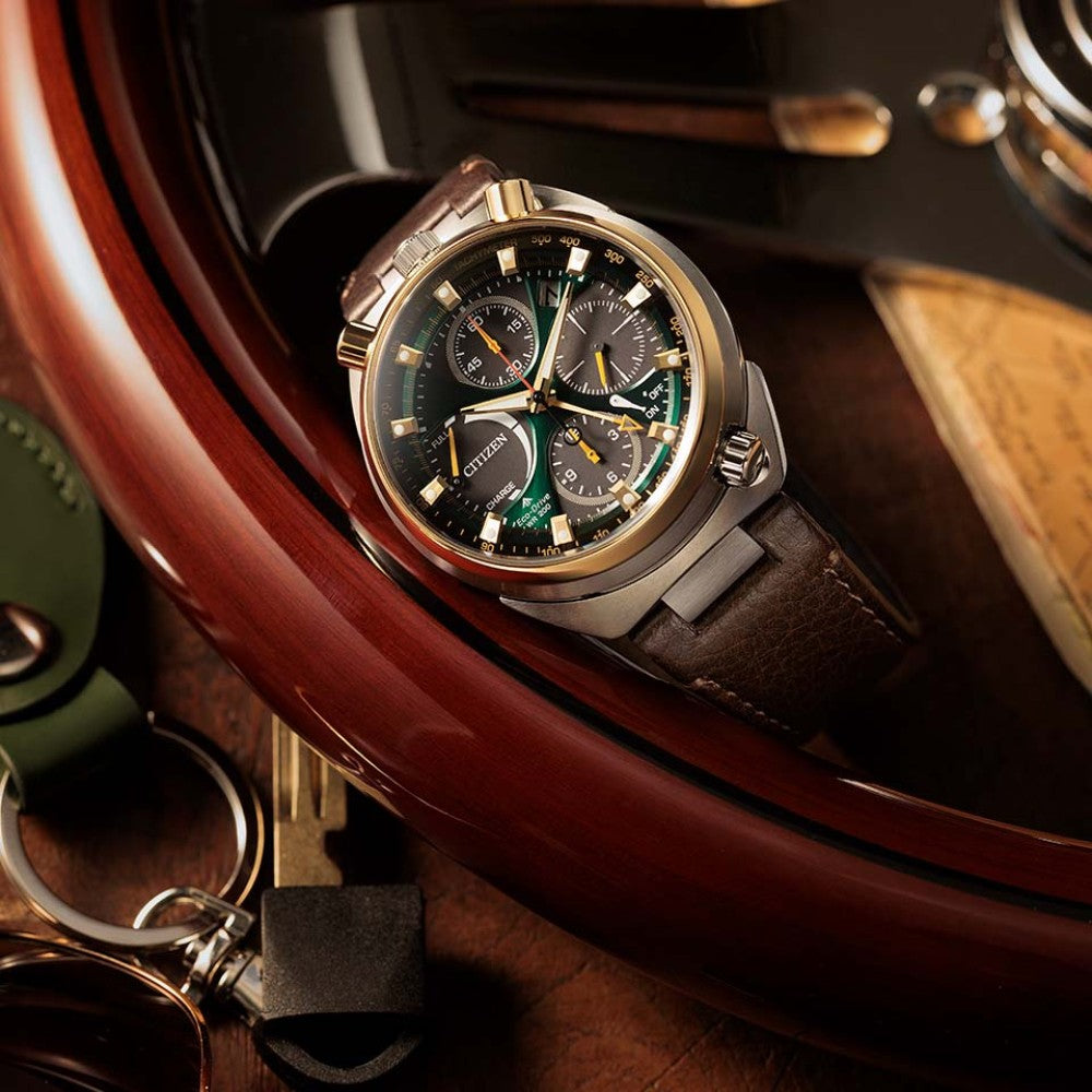 Citizen Eco-Drive Promaster AV0104-06W Bullhead Racing Chronograph Limited Edition (45mm) Green Dial / Brown Leather Men’s Watch