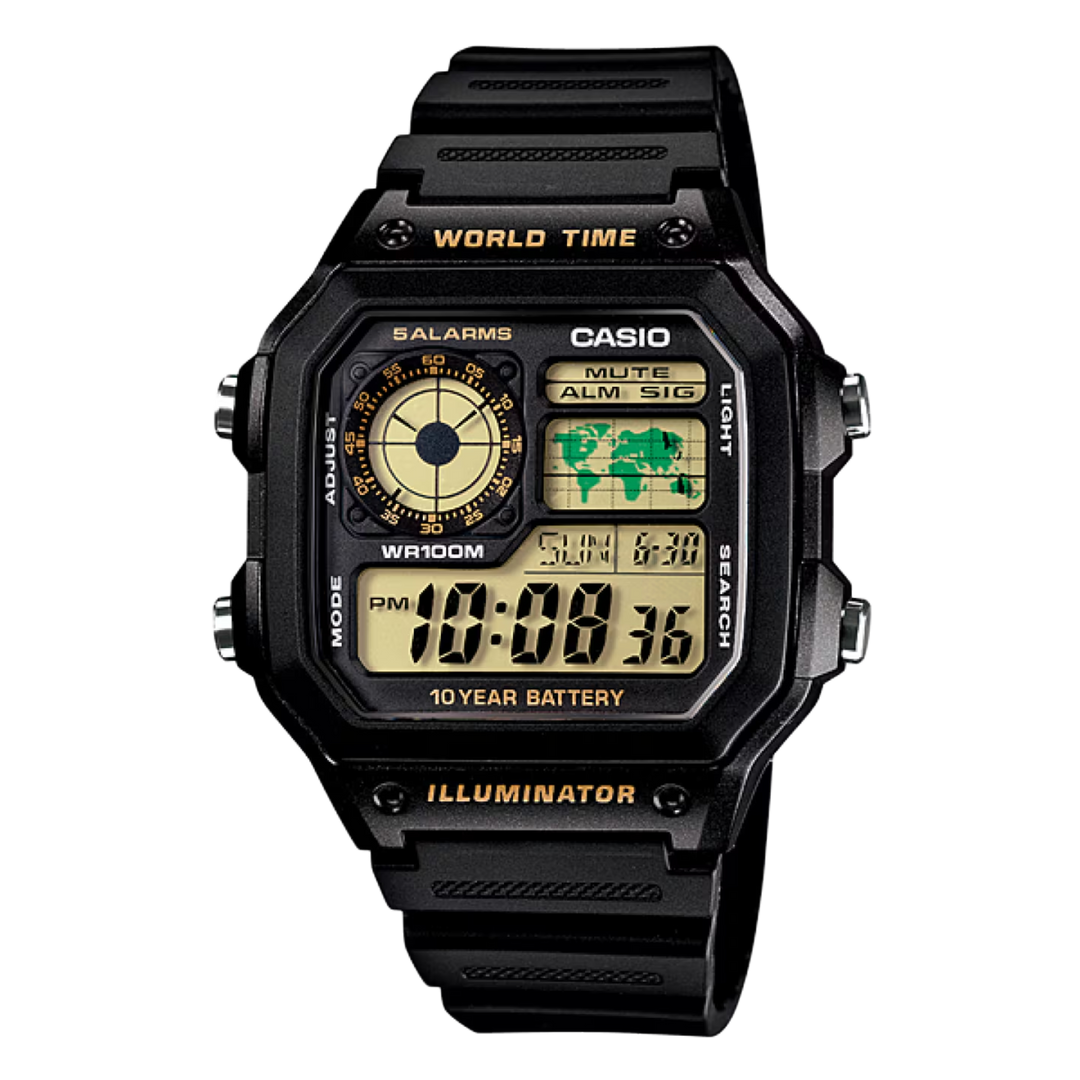 Casio AE-1200WH-1BVDF World Time Alarm Digital Men’s Resin Watch