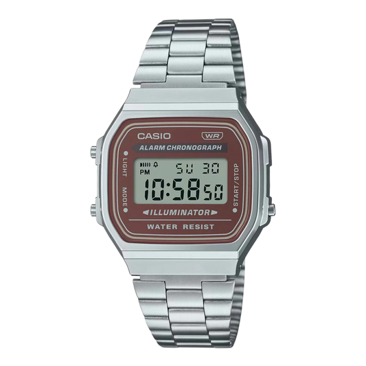 Casio  A168WA-5AYES Vintage Digital Illuminator 36mm Brown Digital Dial Stainless Steel  Men & Women Watches