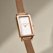 Skagen SKW3148 Hagen Micro (30mm) White Rectangular Dial / Rose Gold-Tone Stainless Steel Mesh Bracelet Women's Watch