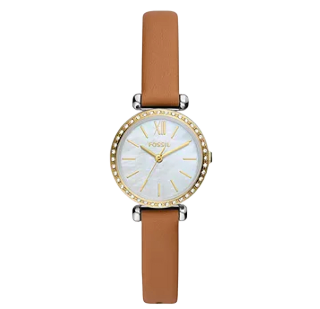 Fossil Tillie BQ3900 Mini Three-Hand Gold-Tone Leather Strap Women's Watch