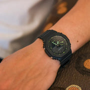 Casio G-Shock GA-2100-1A3ER 2100 Utility Black Series Neon Green Details Men's Watch