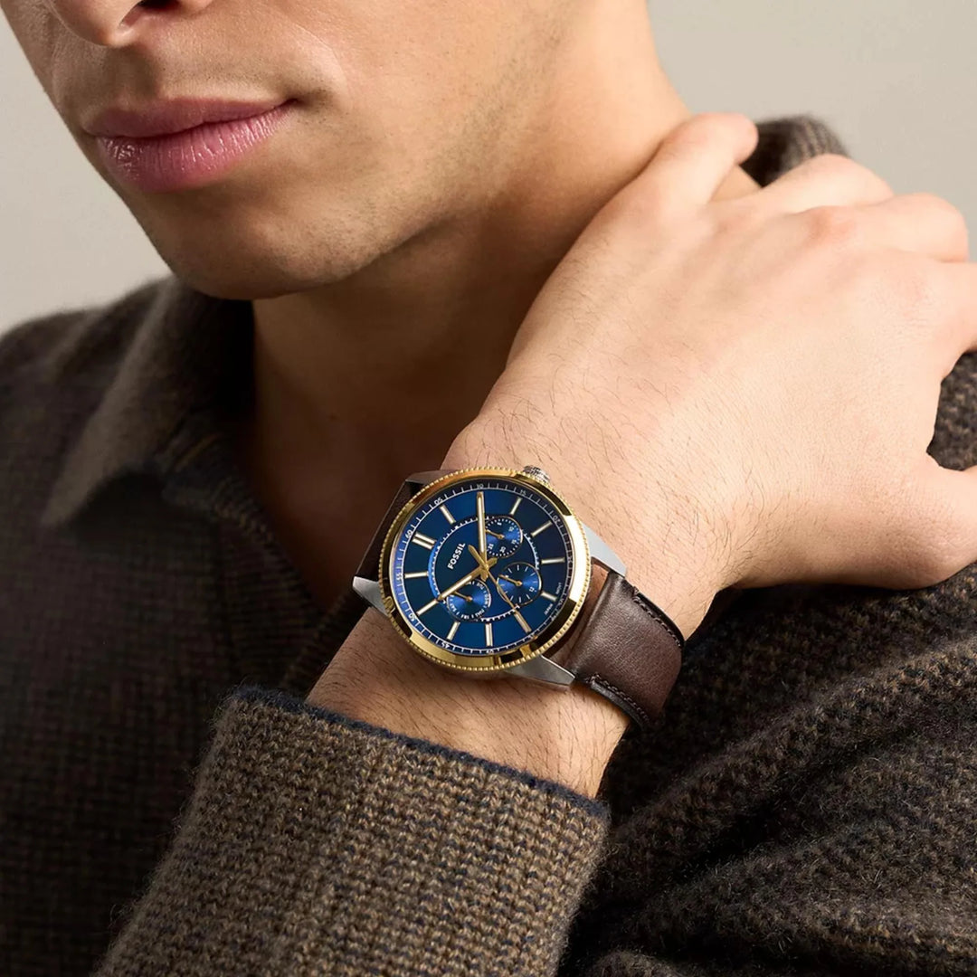 Fossil Pearson FS6195 (42mm) Multifunction Brown Leather Blue Dial Men's Watch