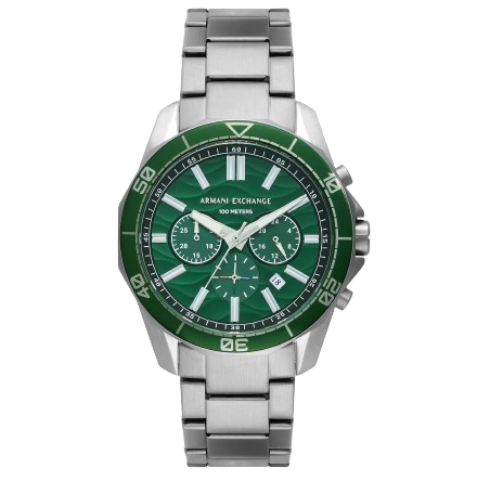 Armani Exchange AX1957 44mm Green Chronograph Dial Stainless Steel Bracelet Men's Watch