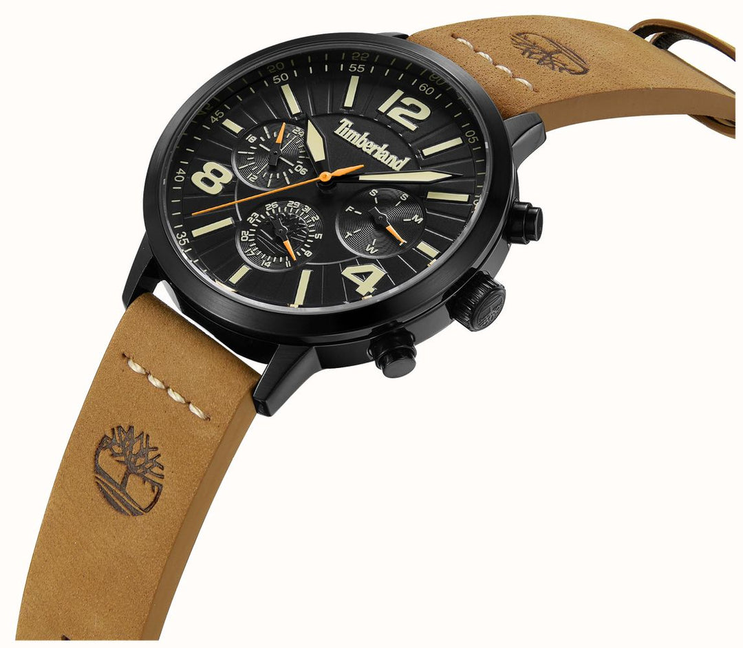 Timberland Louden Quartz TDWGF2182201 Multi-Function (44mm) Black Dial / Tan Leather Strap  Men's Watch