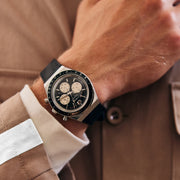 Timex Q Diver TW2V42700 Inspired Chrono (40mm) ‘Reverse Panda’Black Dial / Black Leather Strap Men's Watch