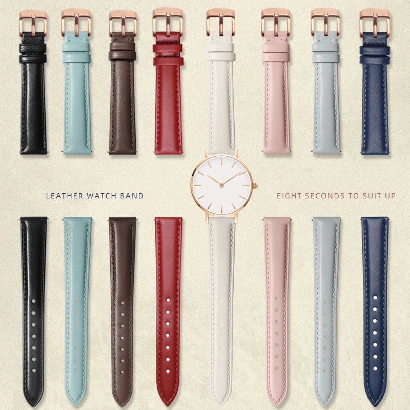 12mm Pink with Gold Buckle Soft Cowhide Watchband for Casio Citizen mzwatcheslk