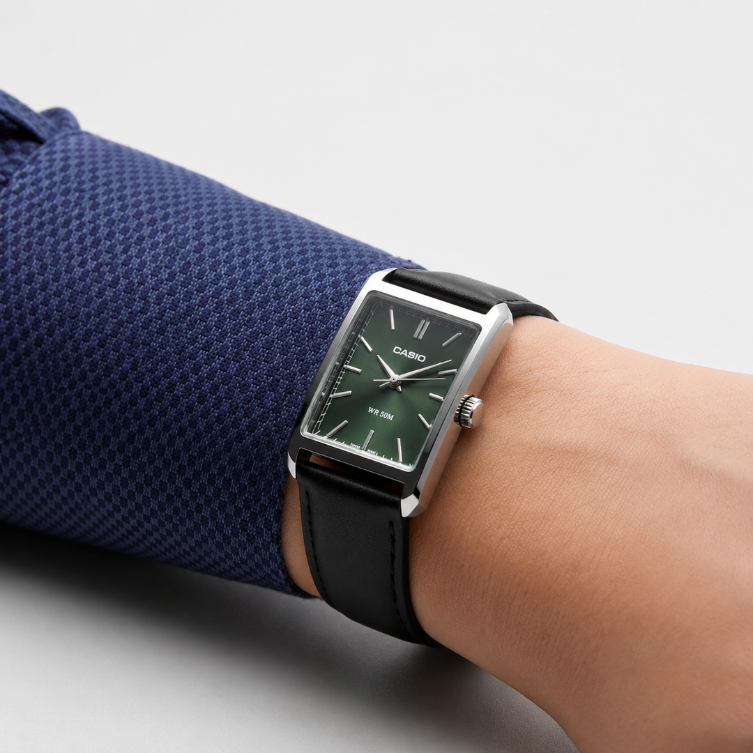 Casio Standard MTP-B215L-3AV Analogue Quartz Green Dial Leather Strap Men’s Watch