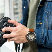 Fossil  ME3181 Townsman Automatic  Amber Open Heart Dial Brown Leather Strap Men's Watch