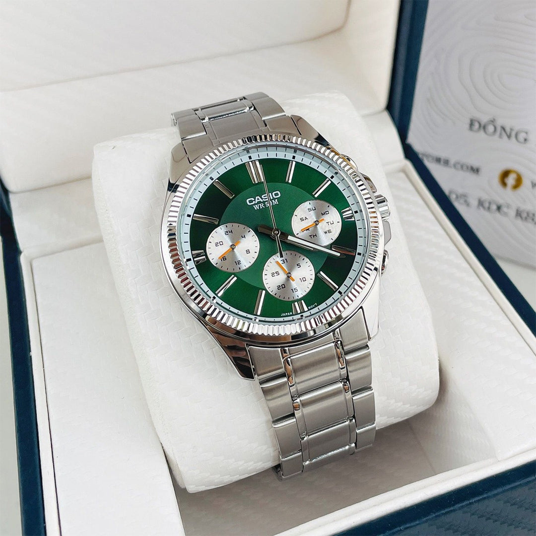 Casio MTP-1375D-3AV Quartz Multi-function  (38.5mm) Forest Green Sunray Dial / Steel Bracelet Men’s Watch