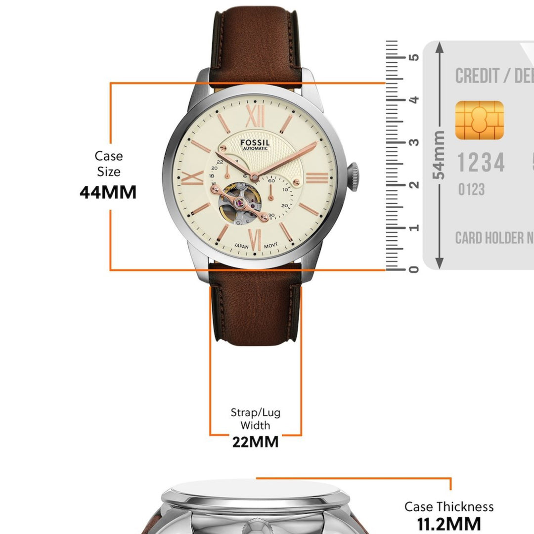 Fossil ME3266 Townsman Automatic Cream Dial  Brown Leather Strap Men's Watch