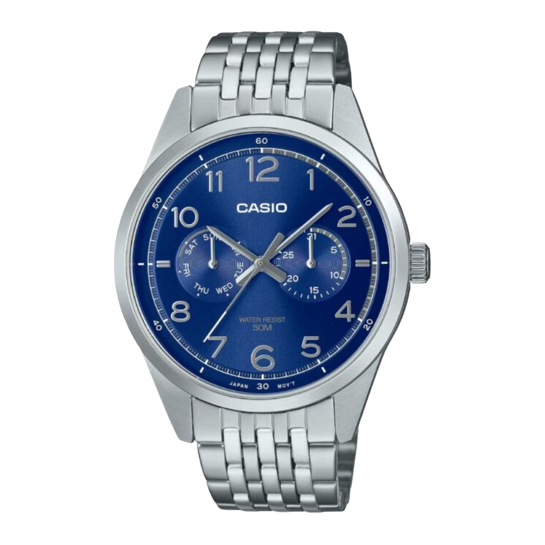 Casio Enticer Analogue Quartz Stainless Steel Green Dial MTP-E340D-2AVDF Blue Dial Men's Watch