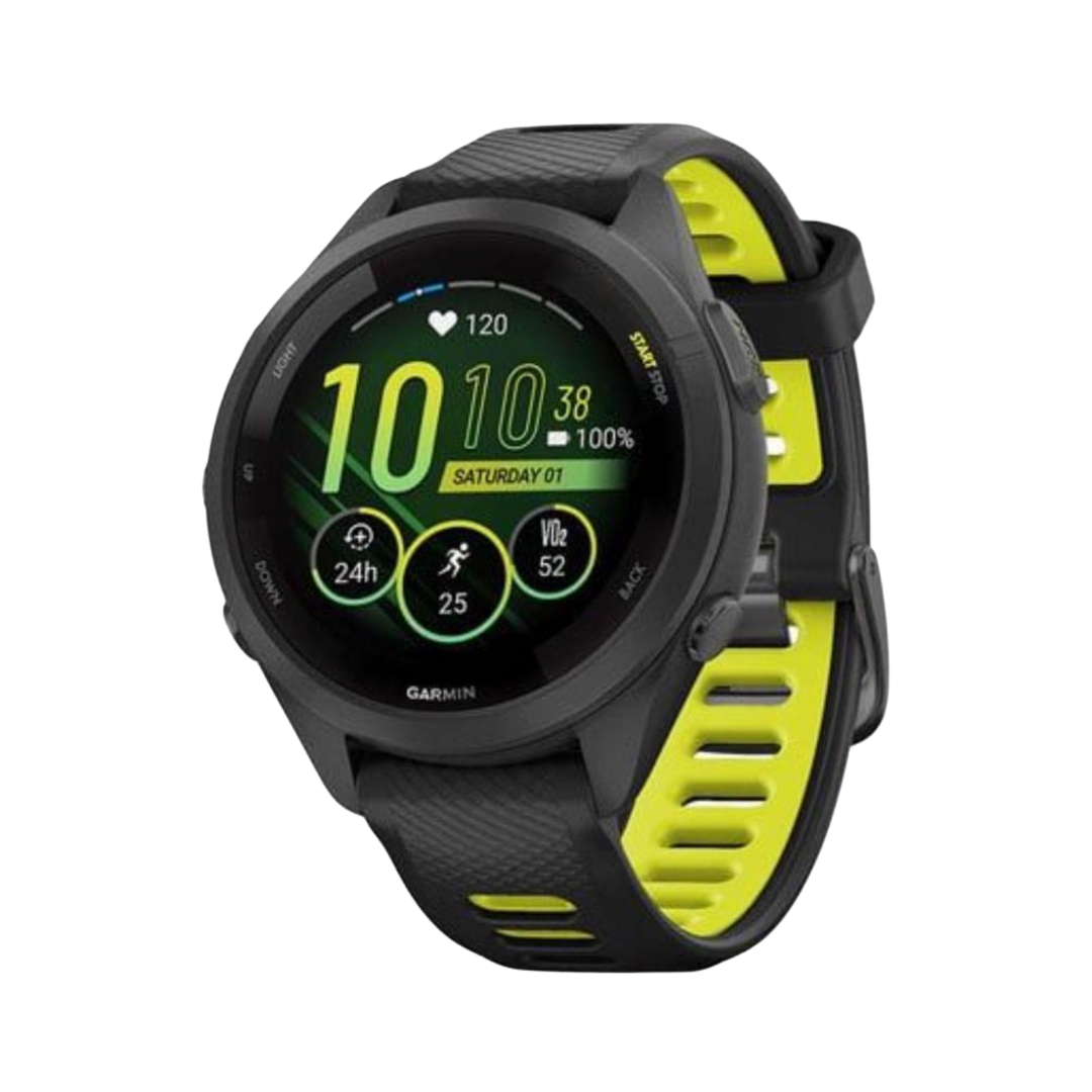 Garmin  Forerunner® 265S 010-02810-13 Black Bezel and Case with Black/Amp Yellow Silicone Band
Women’s Watch