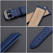 22mm Dark Blue Genuine Leather Checkered Cross Pattern Replacement Watch Strap for Fossil, Seiko, Citizen, Casio, etc