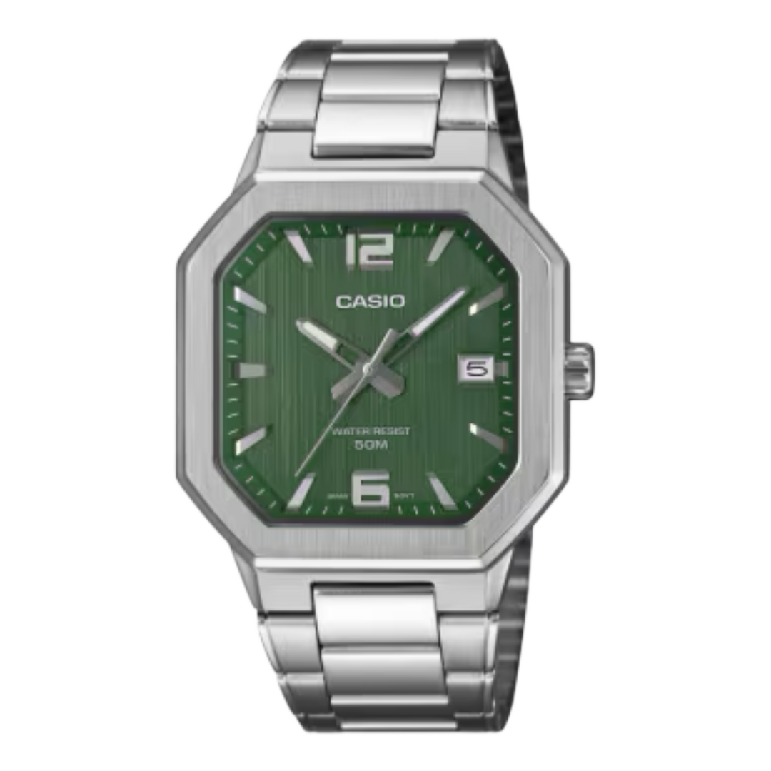 Casio Standard MTP-B195D-3AV Analogue Quartz Green Dial Polished Steel Strap Men’s Watch