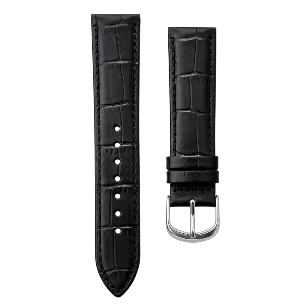 18mm Black Maikes Croc Style Genuine Leather  Replacement watch strap for Seiko 5, Orient etc