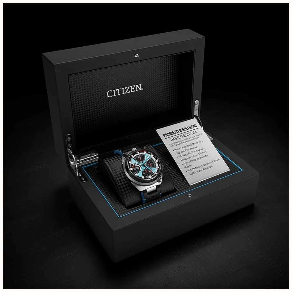 Citizen Promaster AV0106-01L Bullhead Racing Chronograph Limited Edition (45mm) Light Blue Dial / Black Leather Strap
Men’s Watch