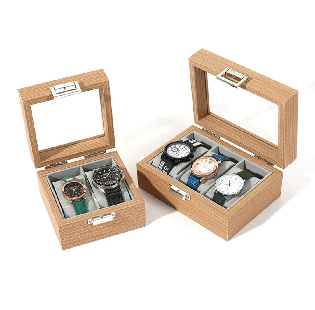 3 Slot Laminate Wood Watch Storage Box (Bamboo Colour)/Watch Box Holder/Case/Organiser with Display Glass