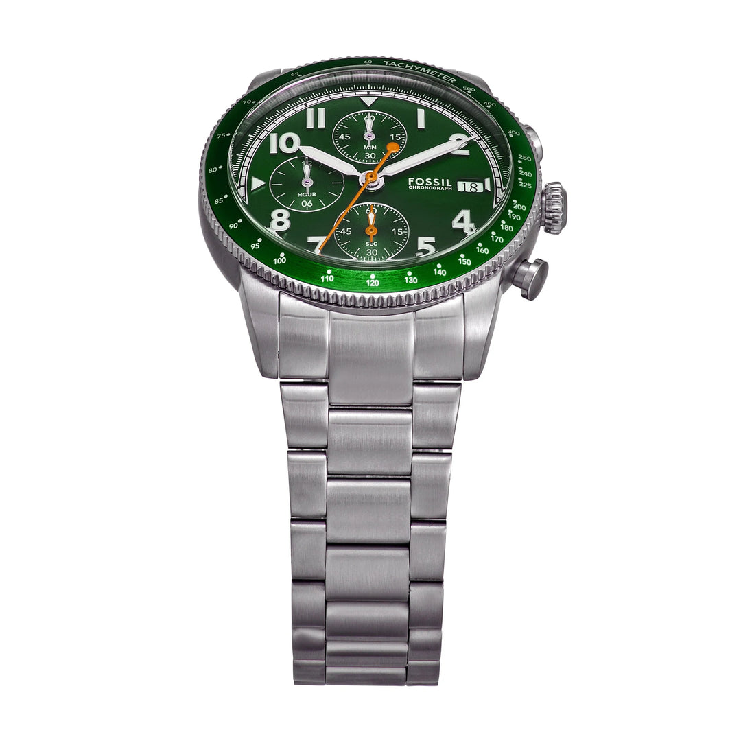 Fossil FS6048 Sport Tourer 42mm Green Chronograph Dial Stainless Steel Bracelet Men's Watch