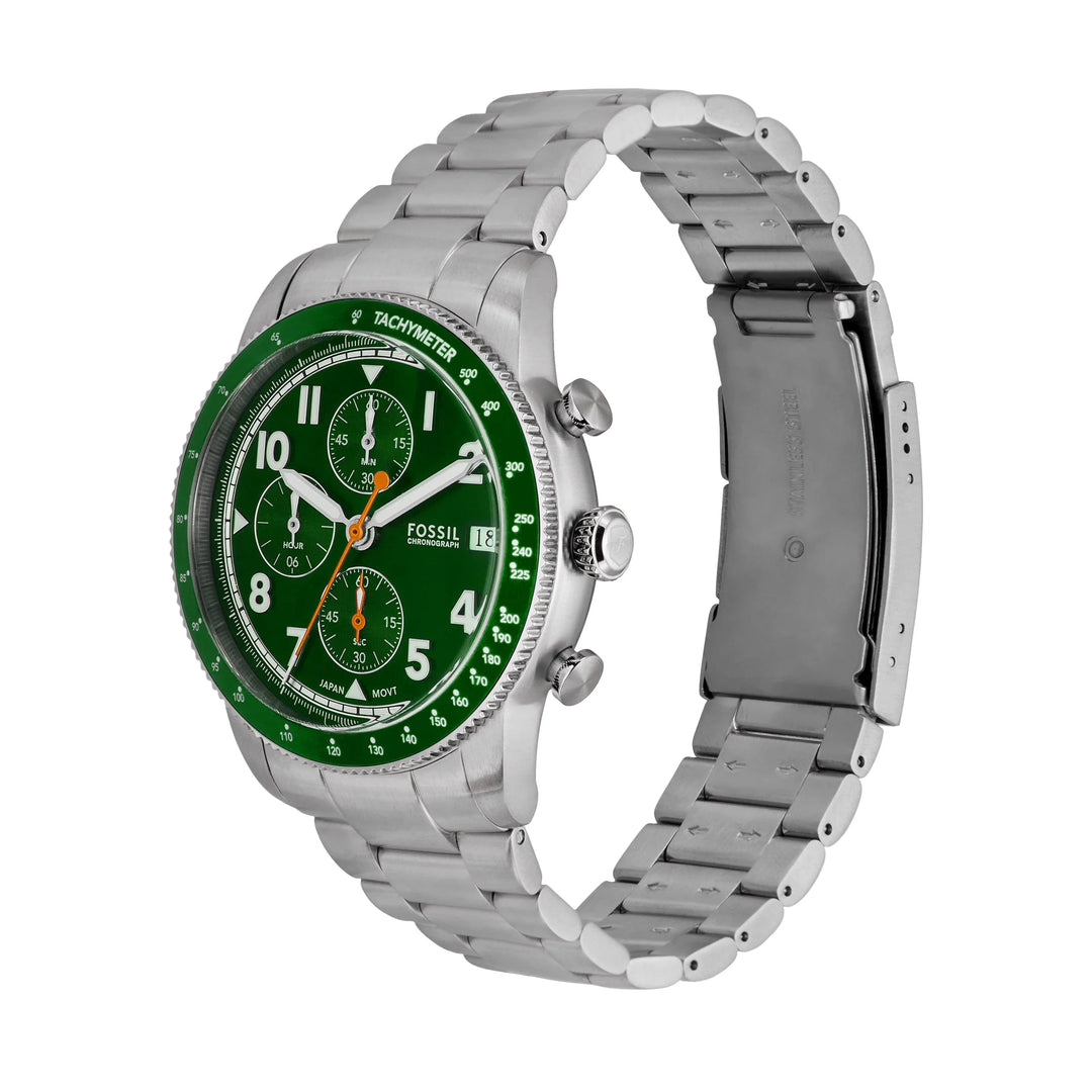 Fossil FS6048 Sport Tourer 42mm Green Chronograph Dial Stainless Steel Bracelet Men's Watch