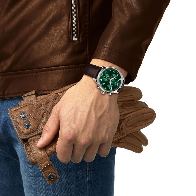 Tissot T1166171609200  Chrono XL Classic 45mm Green Dial Brown Leather Chronograph Strap Men's Watch