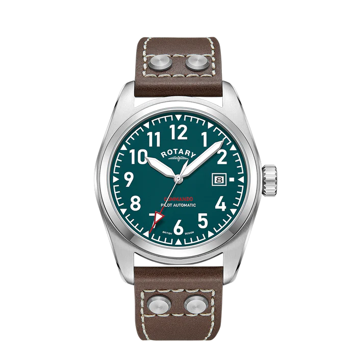 Rotary  GS05470/73 Commando Green Dial Brown Leather Strap Men's Watch