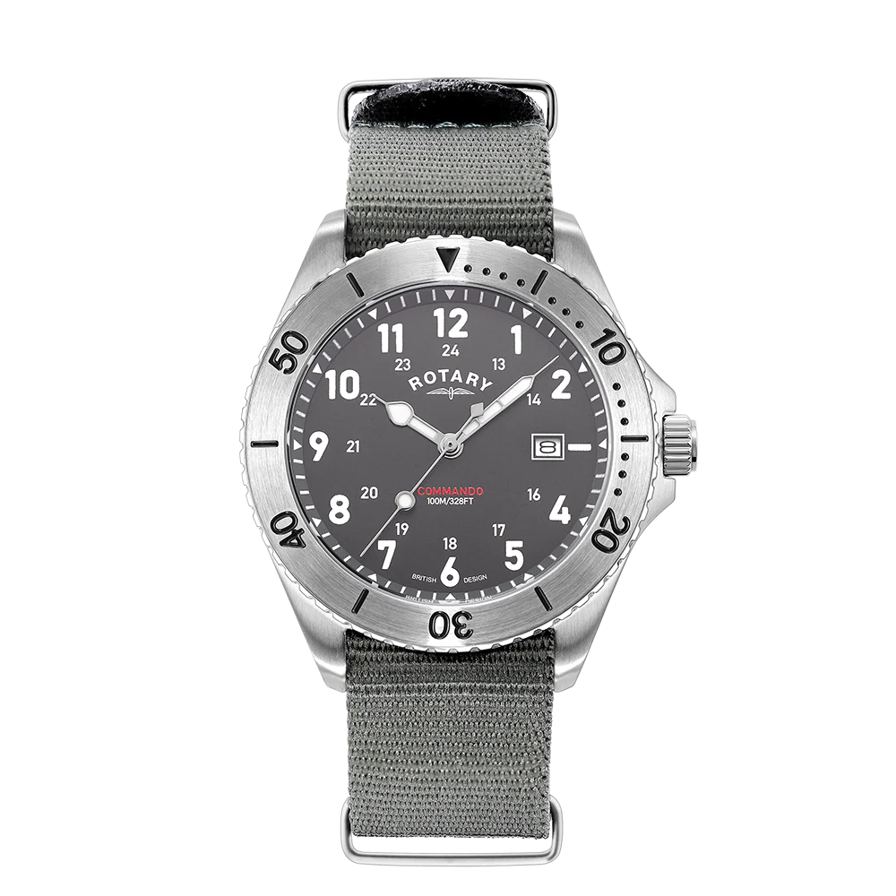 Rotary GS05475/48 Commando Grey Dial Grey NATO Strap Men's Watch