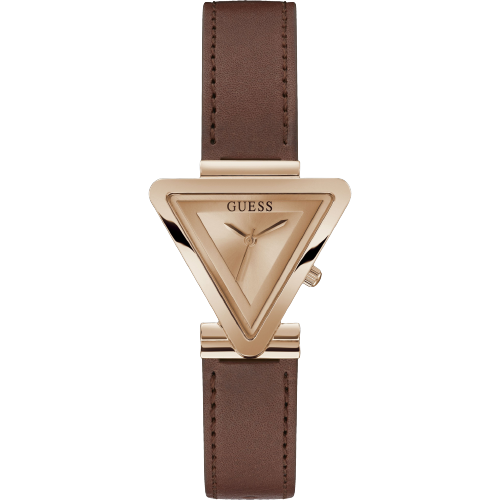 Guess GW0548L2 Rose Gold Triangular Dial Brown Leather Strap Women's Watch