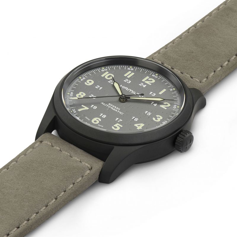 Hamilton H70215880  Khaki Field Titanium PVD Case 38mm Automatic Leather Strap Men's Watch