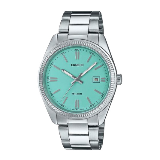Casio Analogue Quartz Enticer Stainless Steel Tiffany (Torquoise Blue) Dial MTP-1302PD-2A2VEF Men's Watch